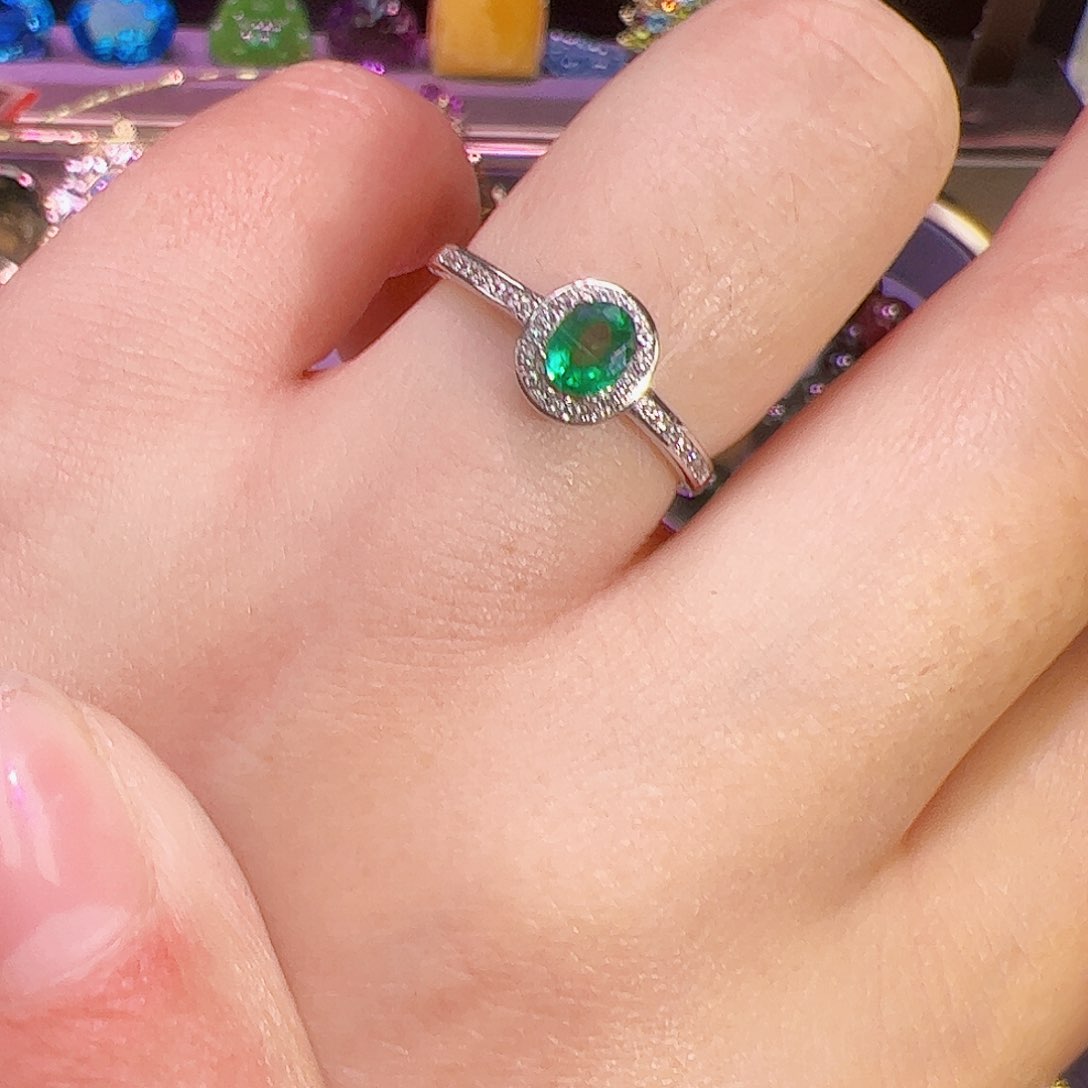 祖母绿戒指银S925镶嵌