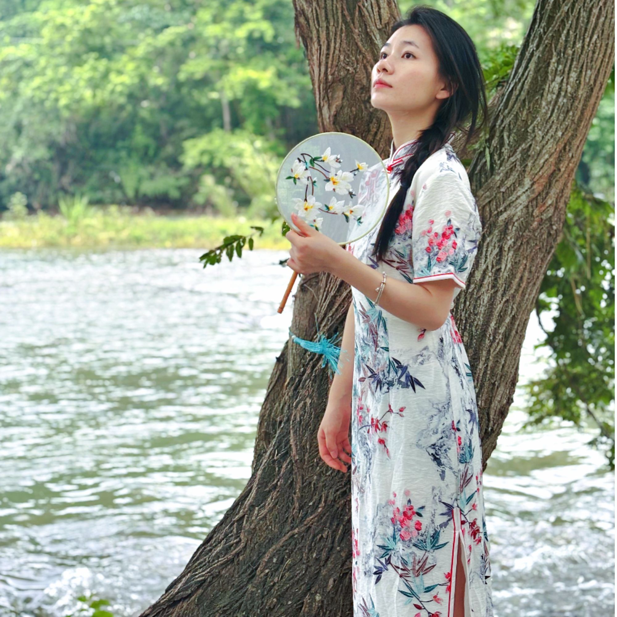 休闲中国风旗袍印花气质短旗袍日常民族风立领短裙
