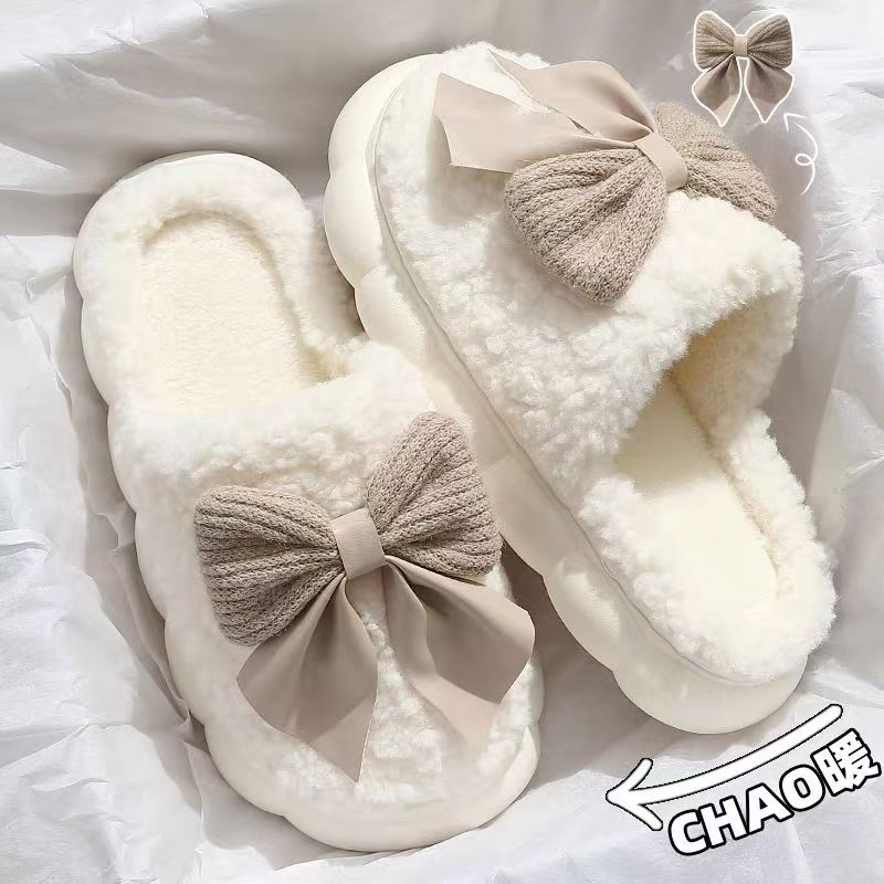 2025新款蝴蝶结棉拖鞋室内居家防滑女士厚底超软秋冬季拖鞋冬天