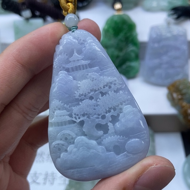 翡翠颈饰未镶嵌活*高缅甸A货翡翠山水