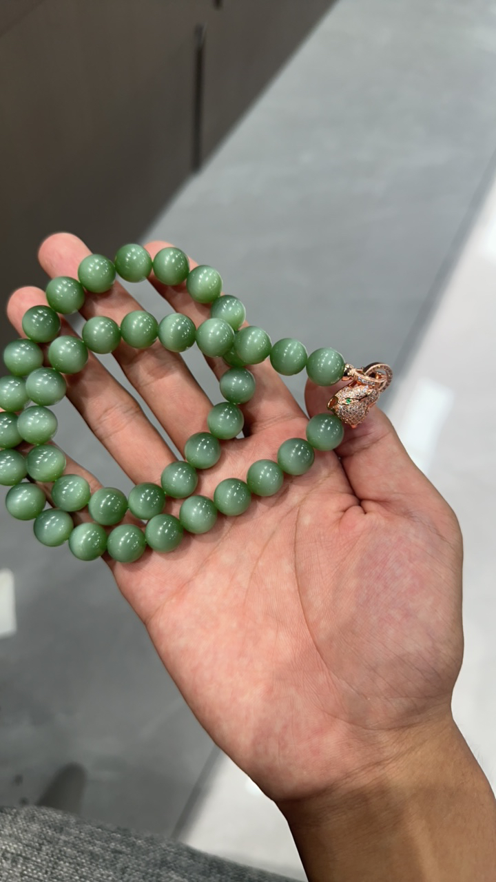 和田玉碧玉猫眼项链