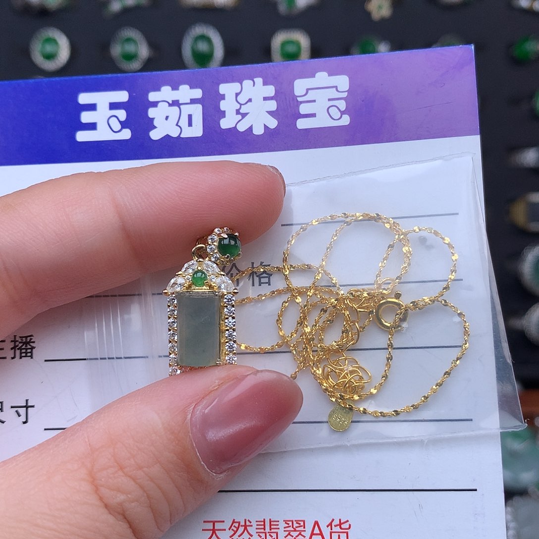 翡翠颈饰银S925镶嵌项链925