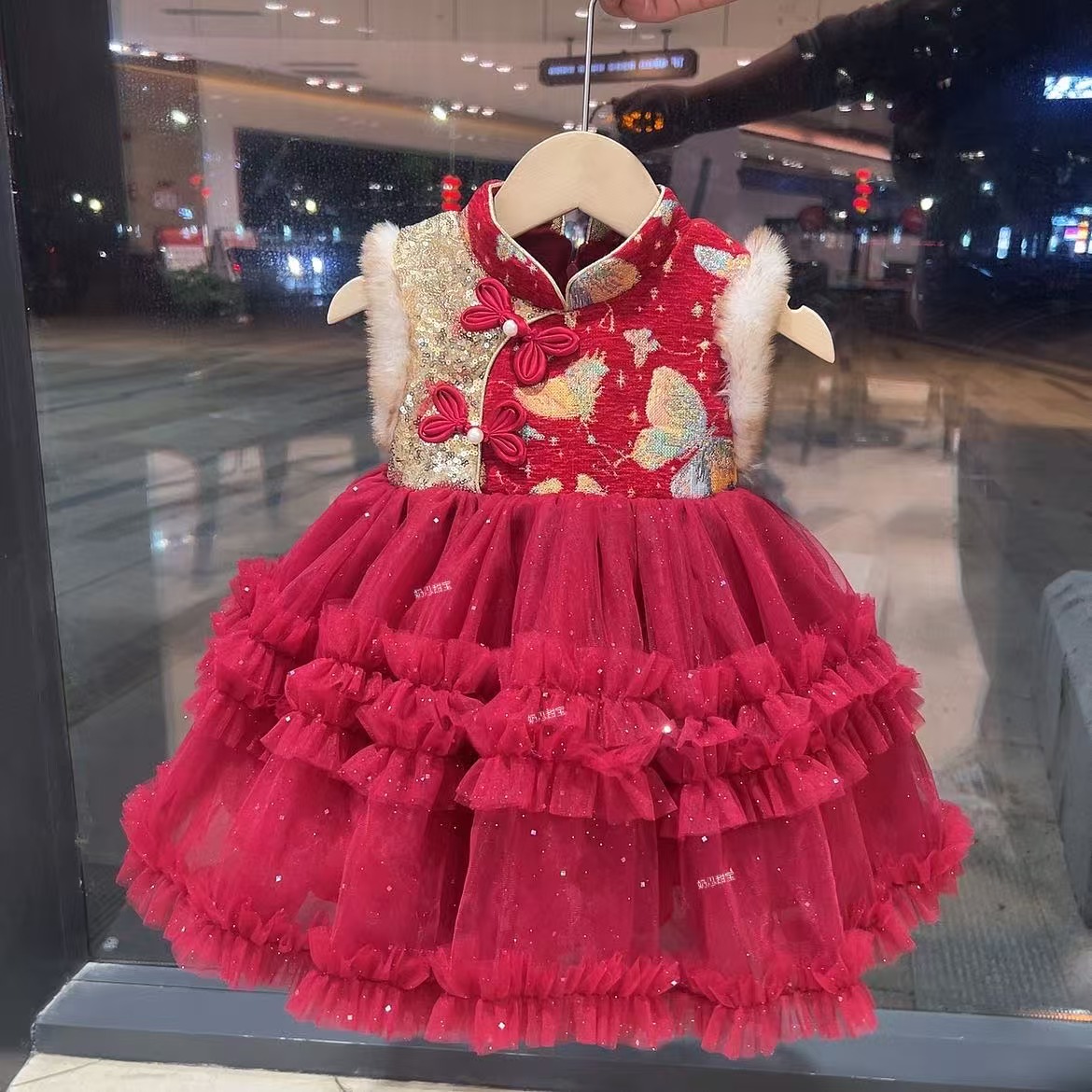【XY003】2025新中式安哥拉红秋冬女童加绒公主裙网红儿童公主裙