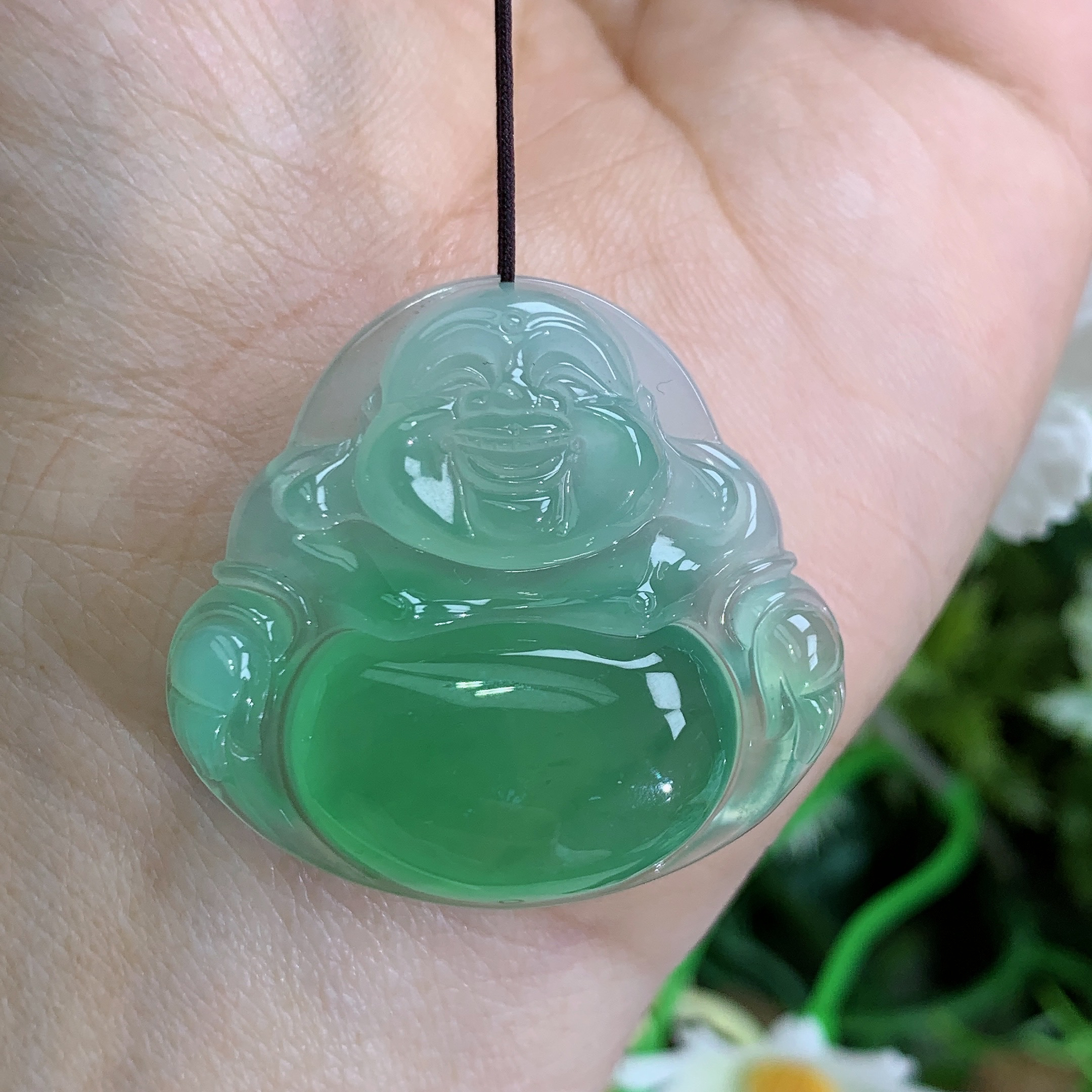 缅甸天然翡翠A货玉石高冰起胶阳绿精美佛公吊坠雪尺寸31.3/33.5/7