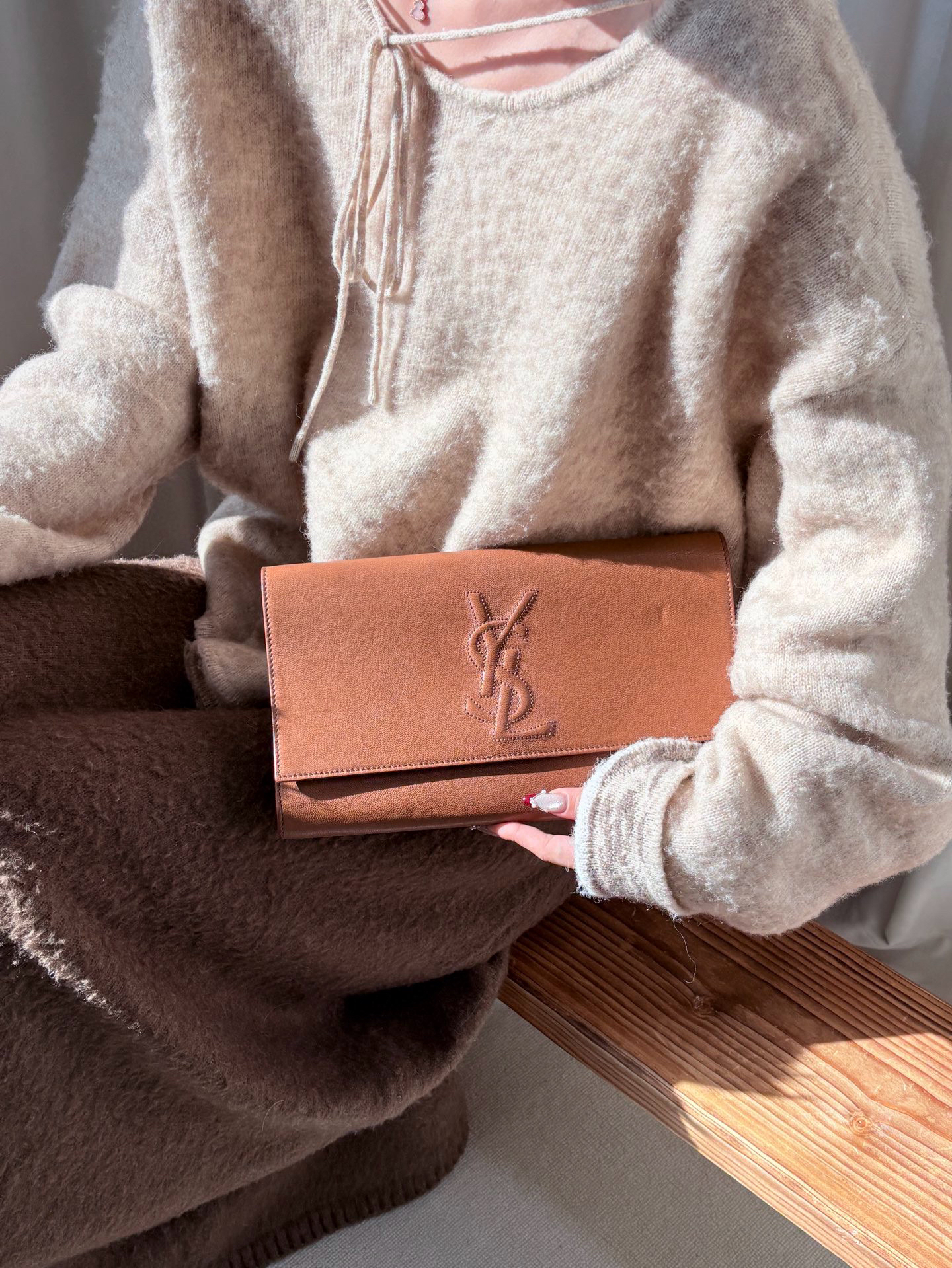 95新 YSL/圣罗兰 ysl 美拉德棕手拿包 