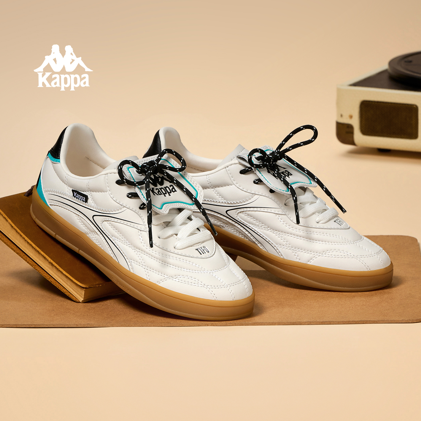 Kappa/卡帕复古德训鞋背靠背秋冬季情侣时尚板鞋黑色翻盖男鞋22CA