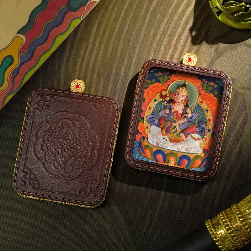 手绘擦擦唐卡普贤菩萨藏式福牌吊坠