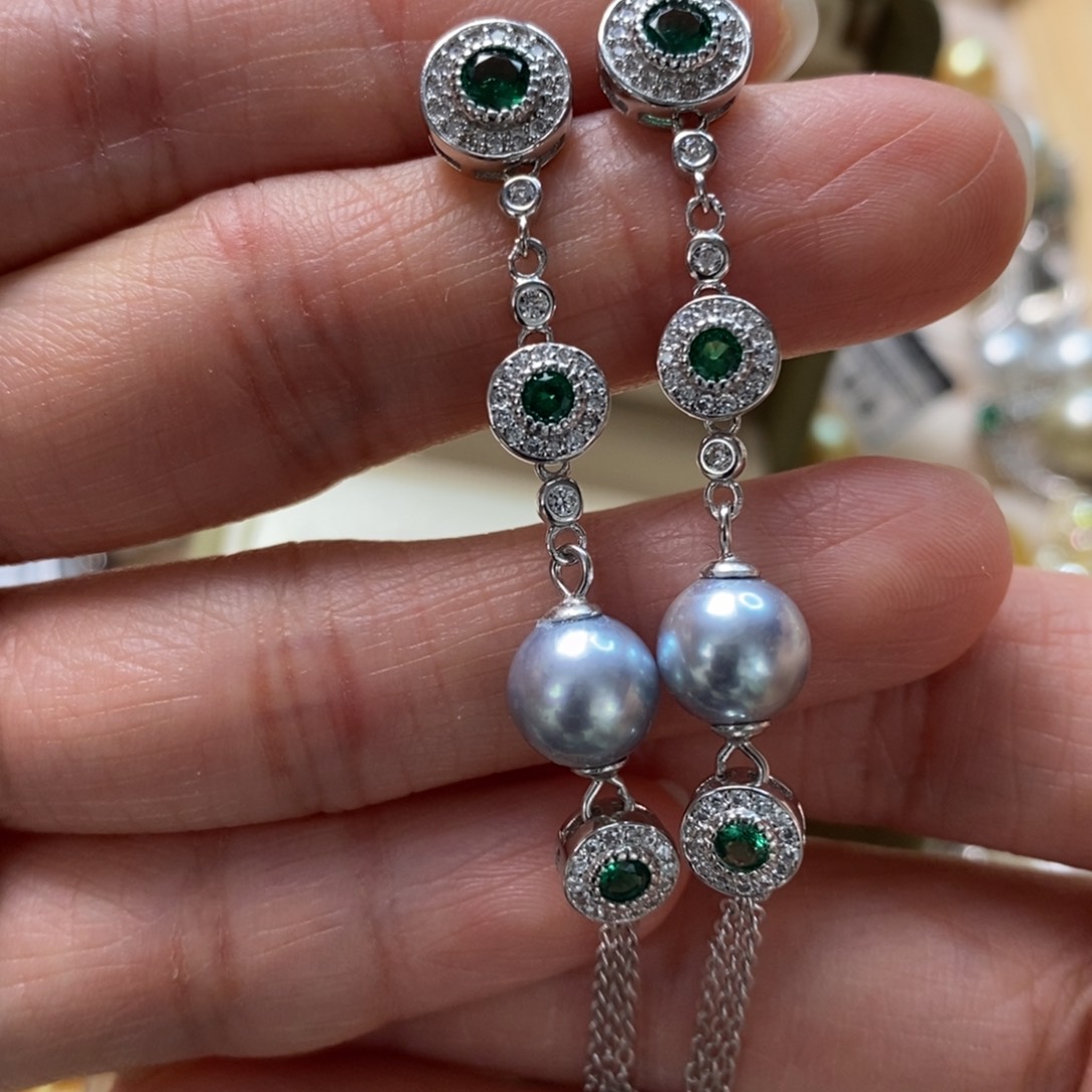 海水珍珠耳饰银S925镶嵌