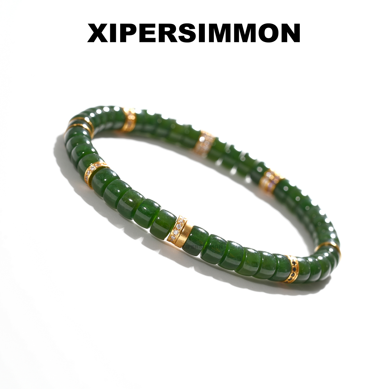 6mm天然和田碧玉手串/银配精工高品无黑无棉菠菜绿百搭文玩盘玩