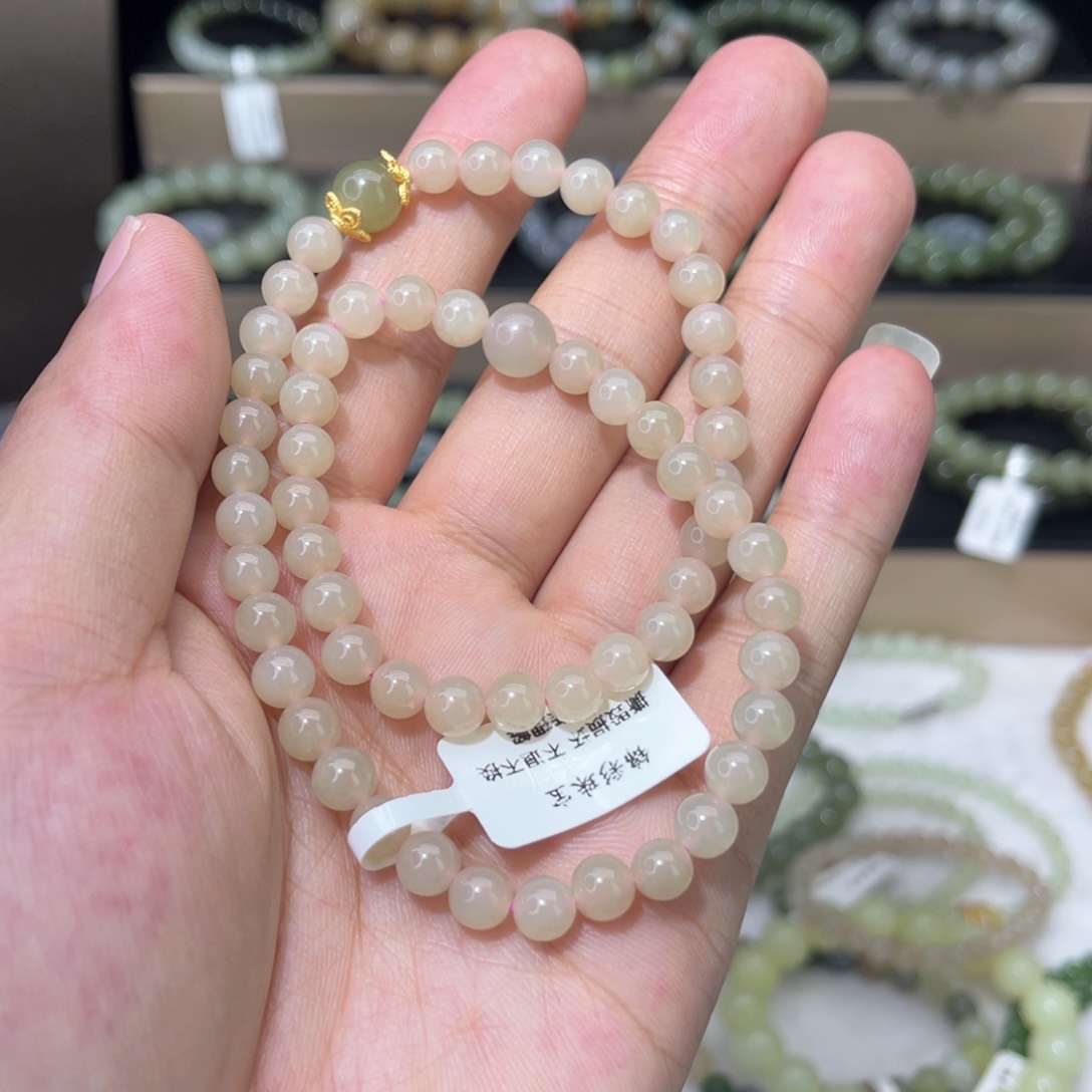手链未镶嵌和田玉卡6冰藕粉双圈