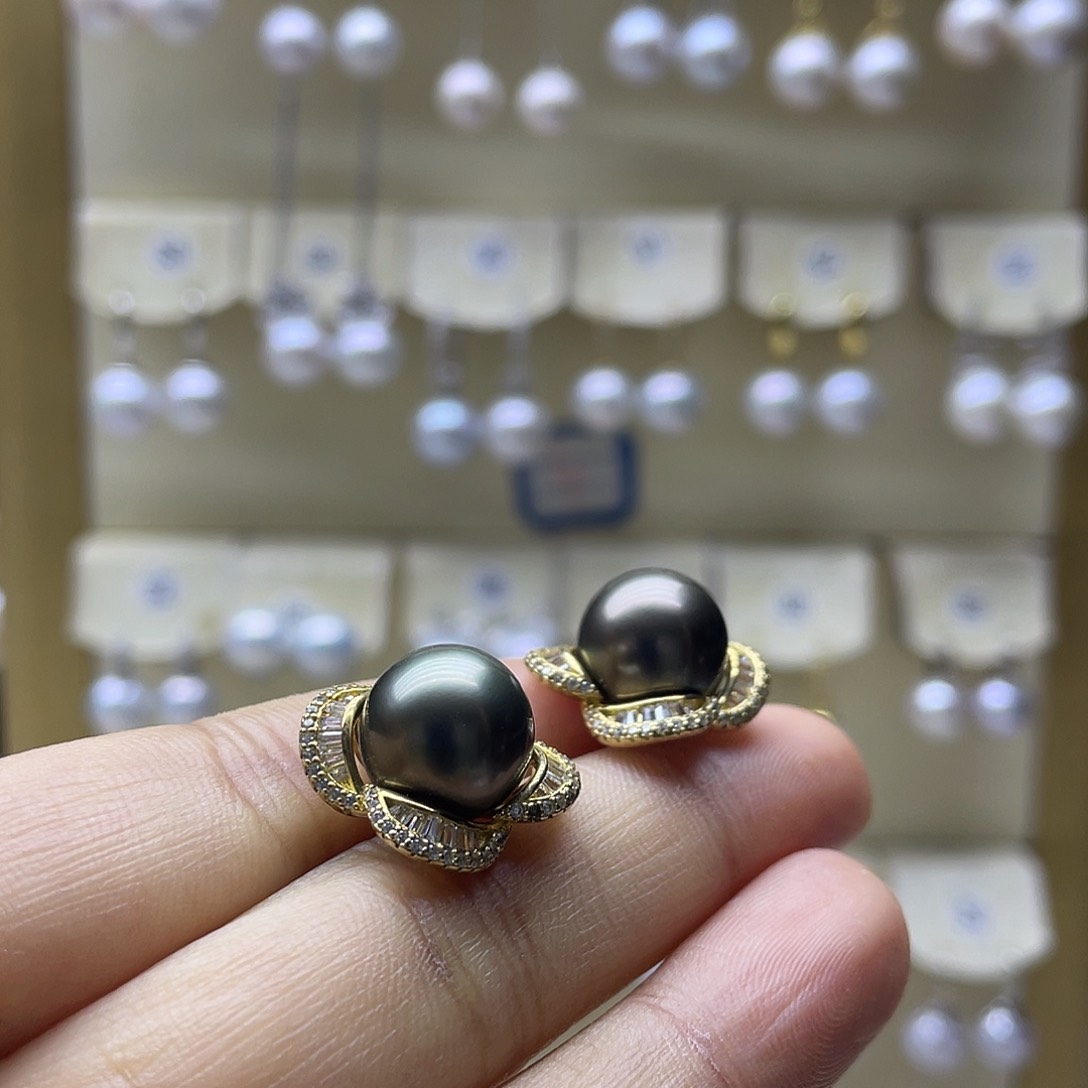 海水珍珠耳饰银S925镶嵌