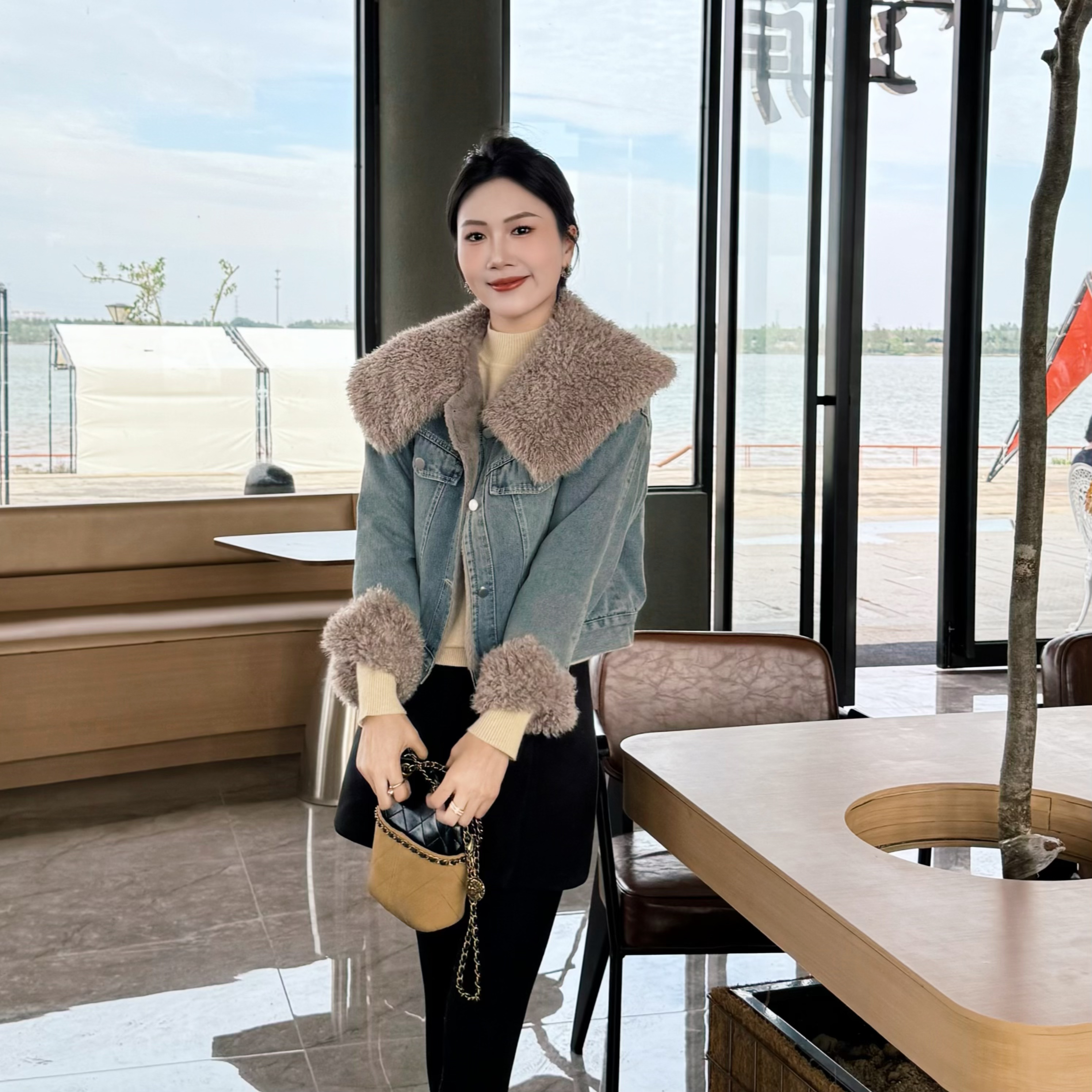 【牛仔暖冬】韩系高质小众大翻领加厚加绒保暖冬季羊羔毛牛仔外套