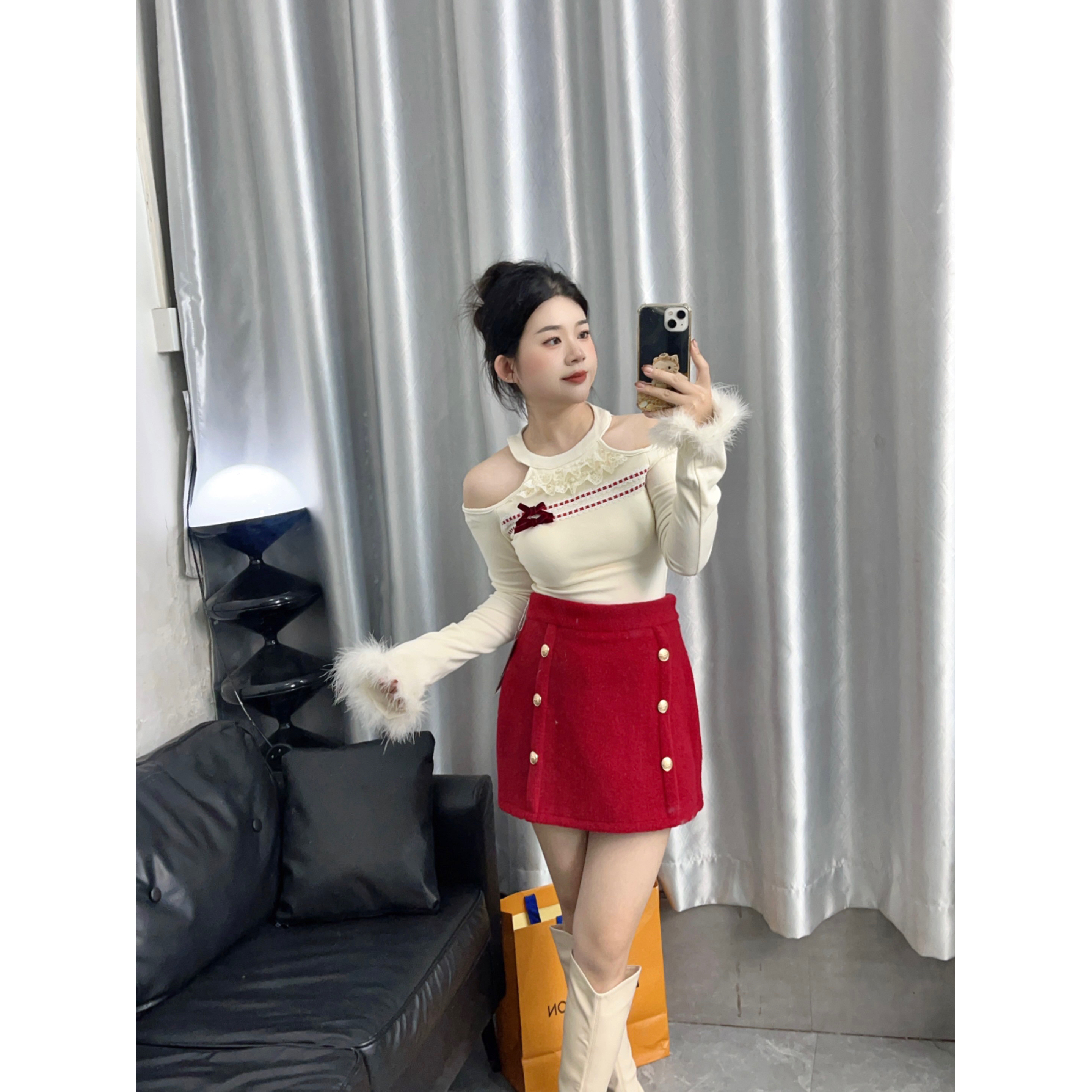 【虎妹推荐】小个子红色圣诞新年款两件套半身裙