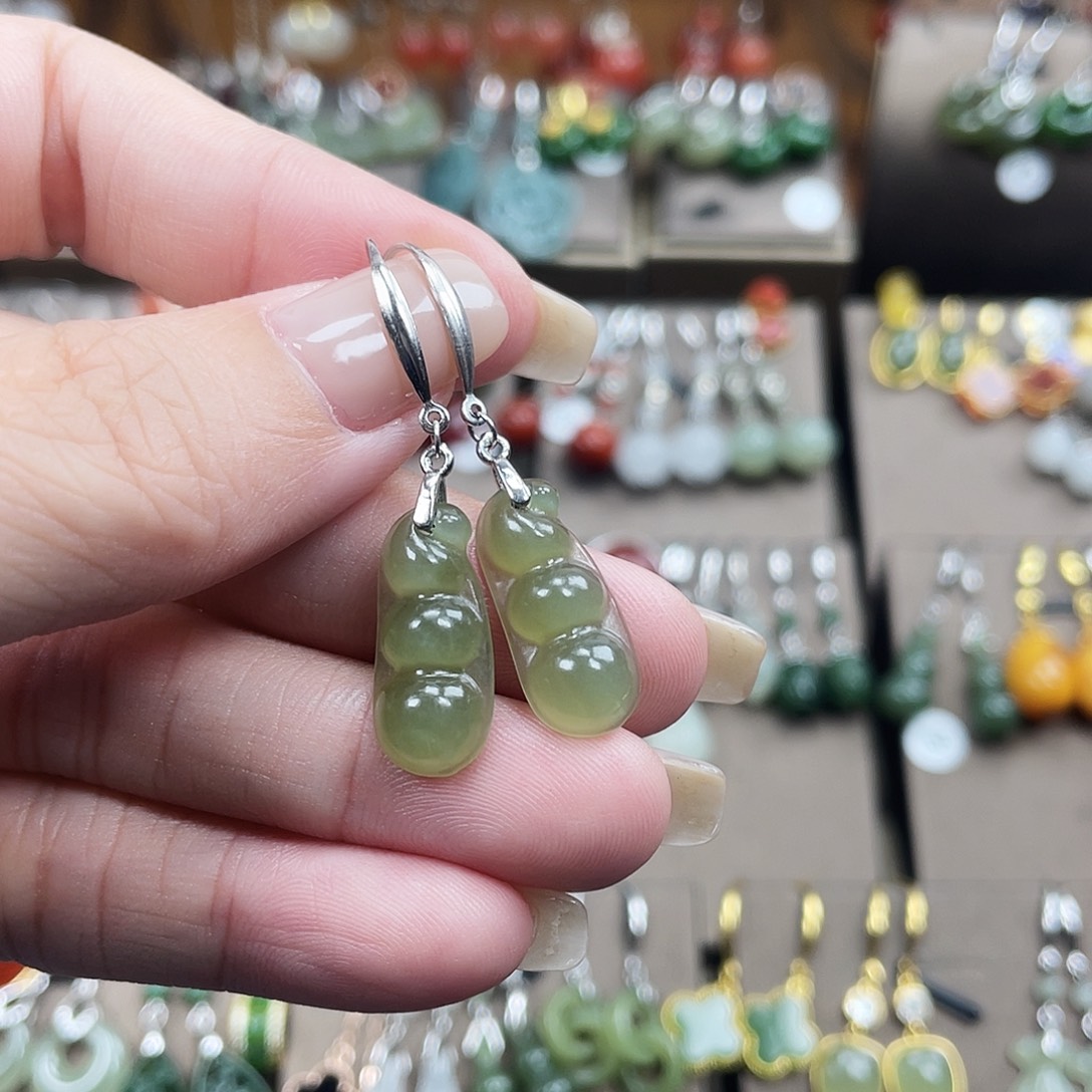 和田玉银S925镶嵌耳饰