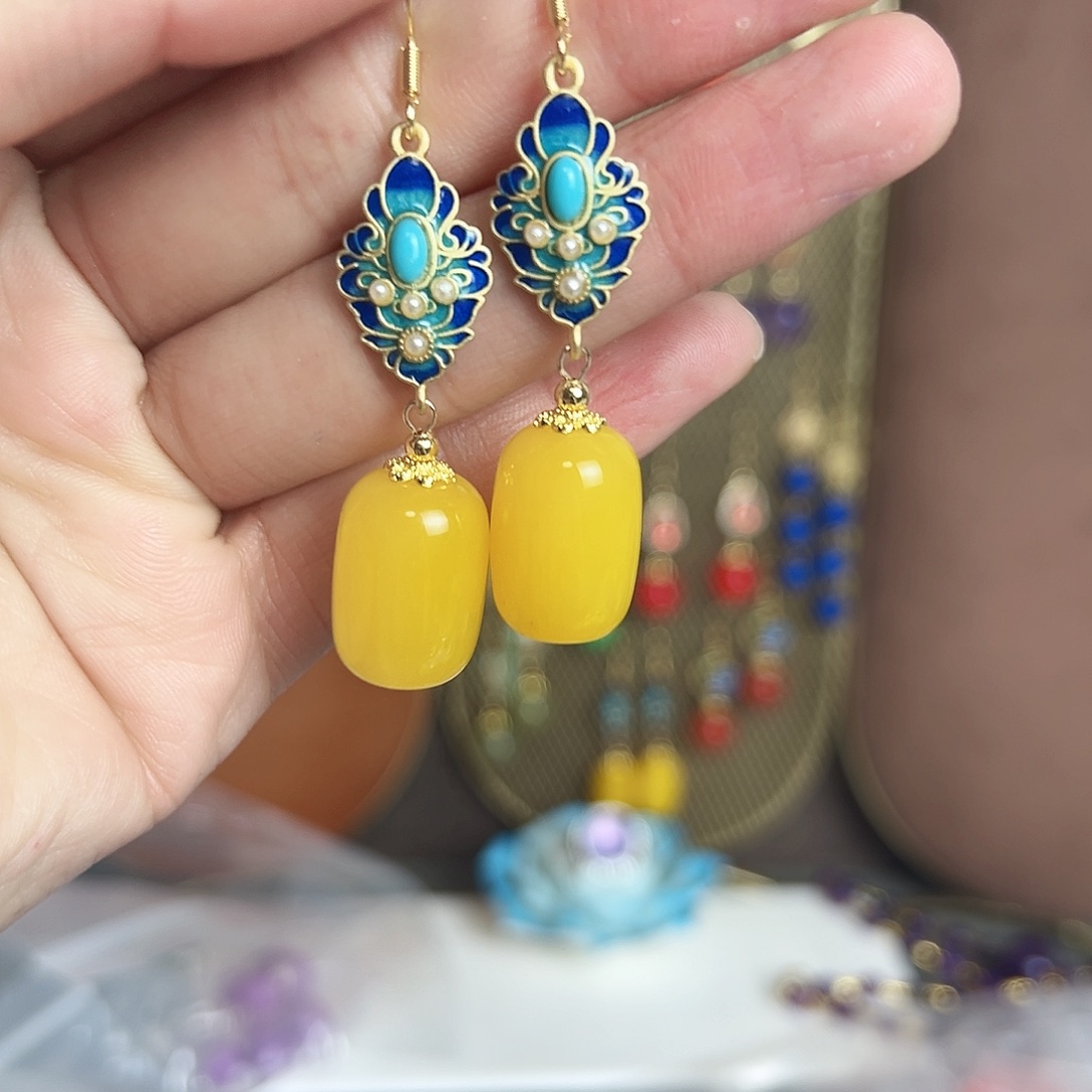 银S925镶嵌耳钉玛瑙/玉髓古风