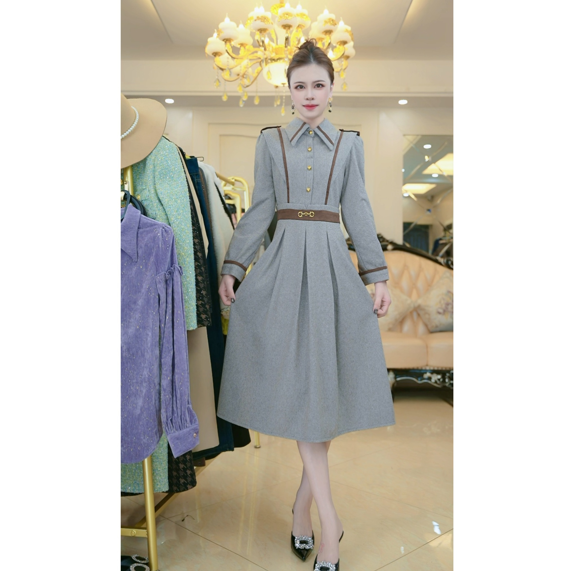 （赠送运费险）长袖连衣裙子爆款时尚洋气高贵阔太太裙子1083