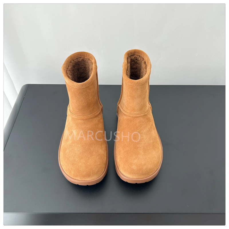 冬季新款雪地靴保暖舒适中筒厚底鞋防水皮毛一体靴