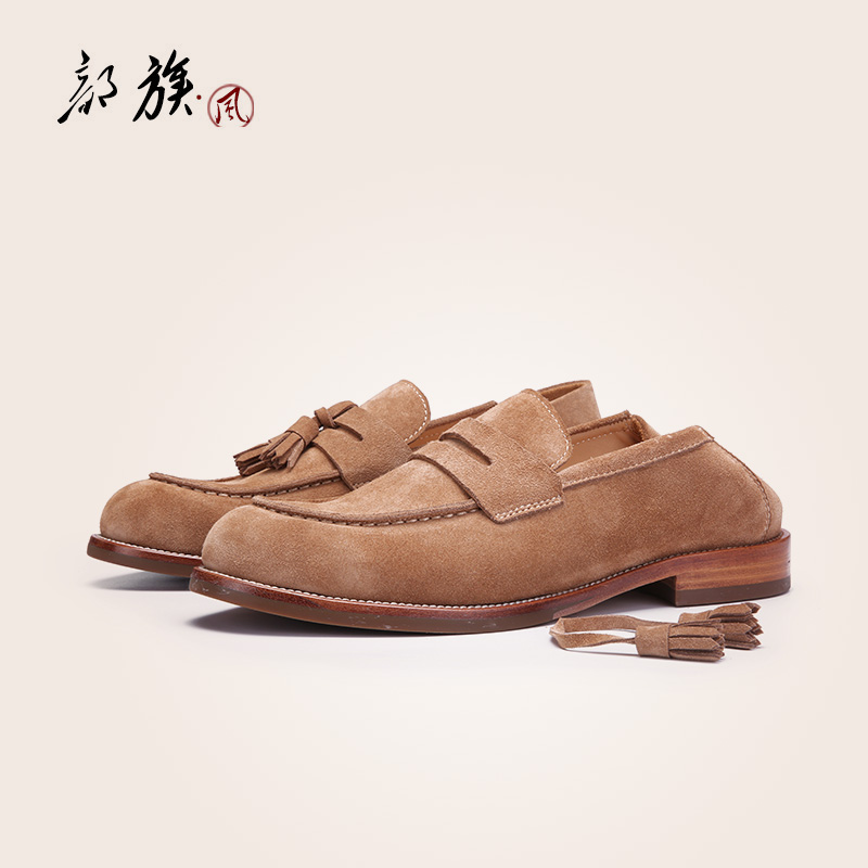 皮底~夏季一脚蹬英伦休闲流苏乐福鞋踩跟两穿豆豆拖鞋手工马皮鞋