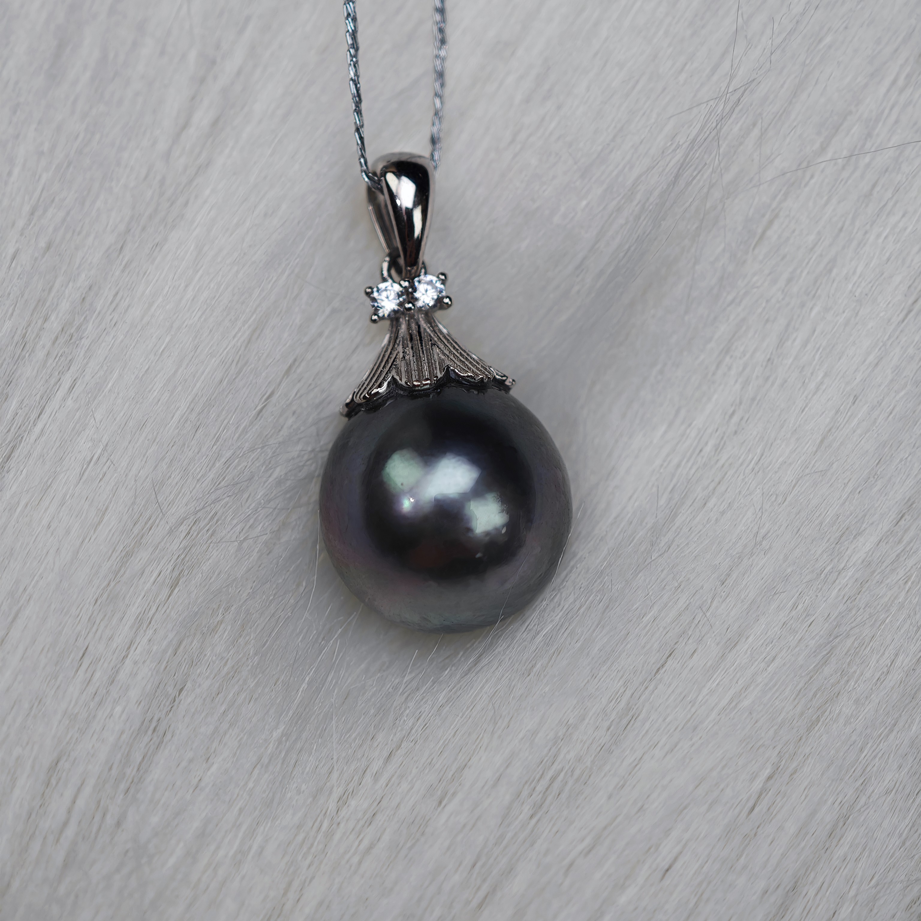 12.5mm正圆海水大溪地炫紫光吊坠盖帽瓜子扣时尚气质百搭圣诞礼物