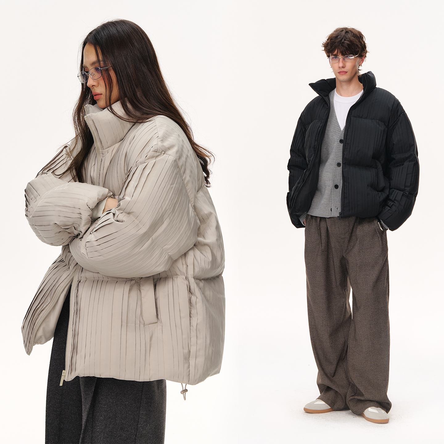 CLIMAX VISION压褶轻盈定制面料复古肌理感立领保暖羽绒服外套男