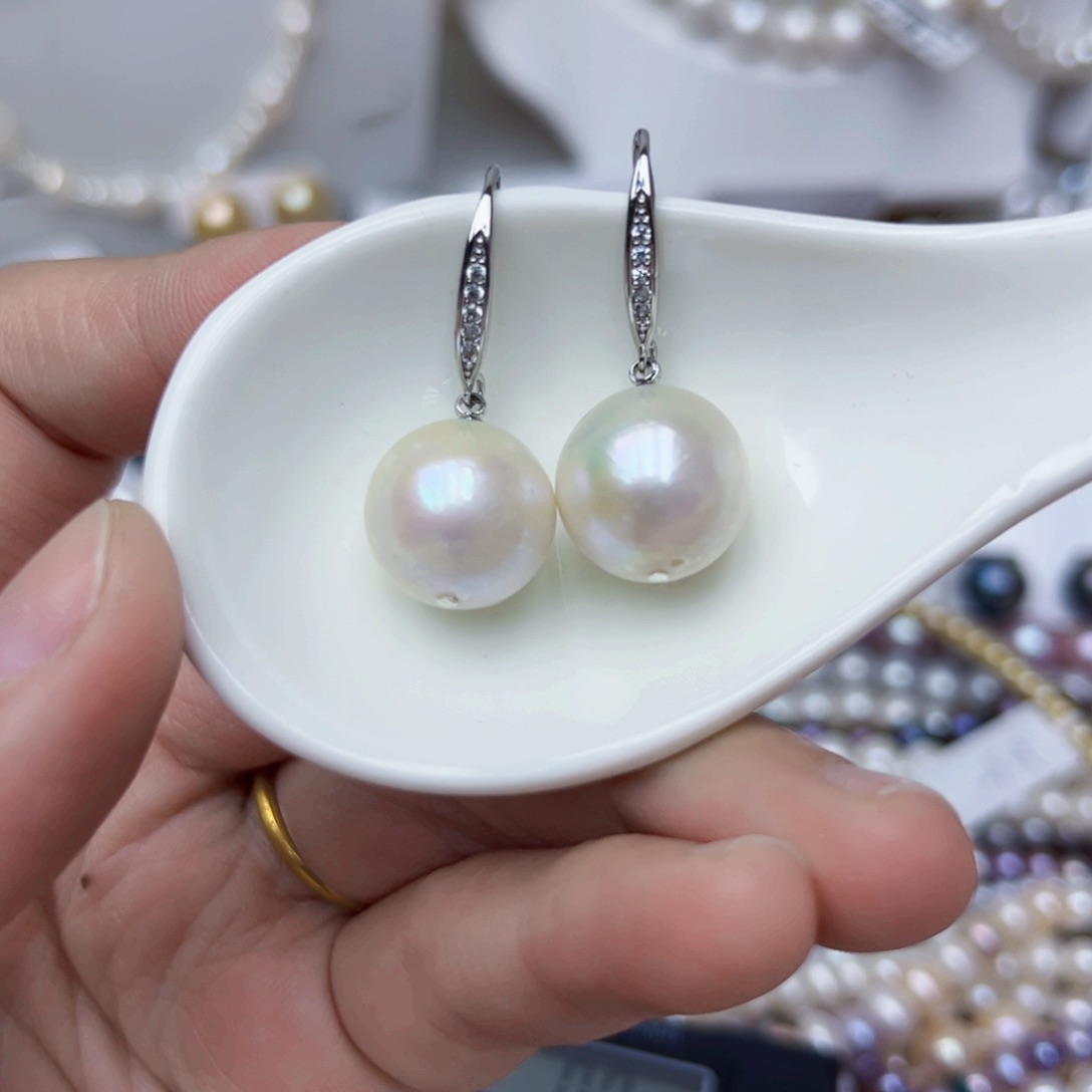 淡水珍珠耳饰银S925镶嵌