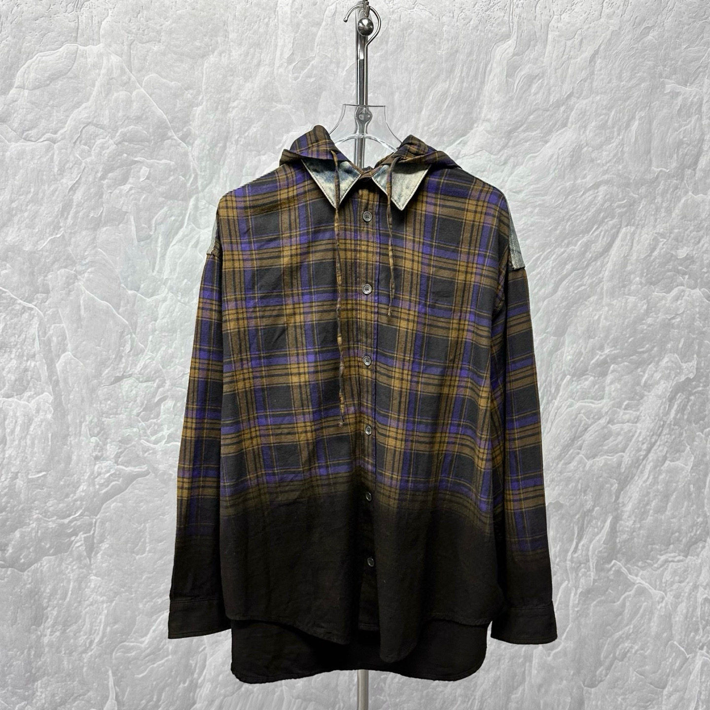未使用 Acne studio 拼接假两件格纹衬衫外套 48码 D19060
