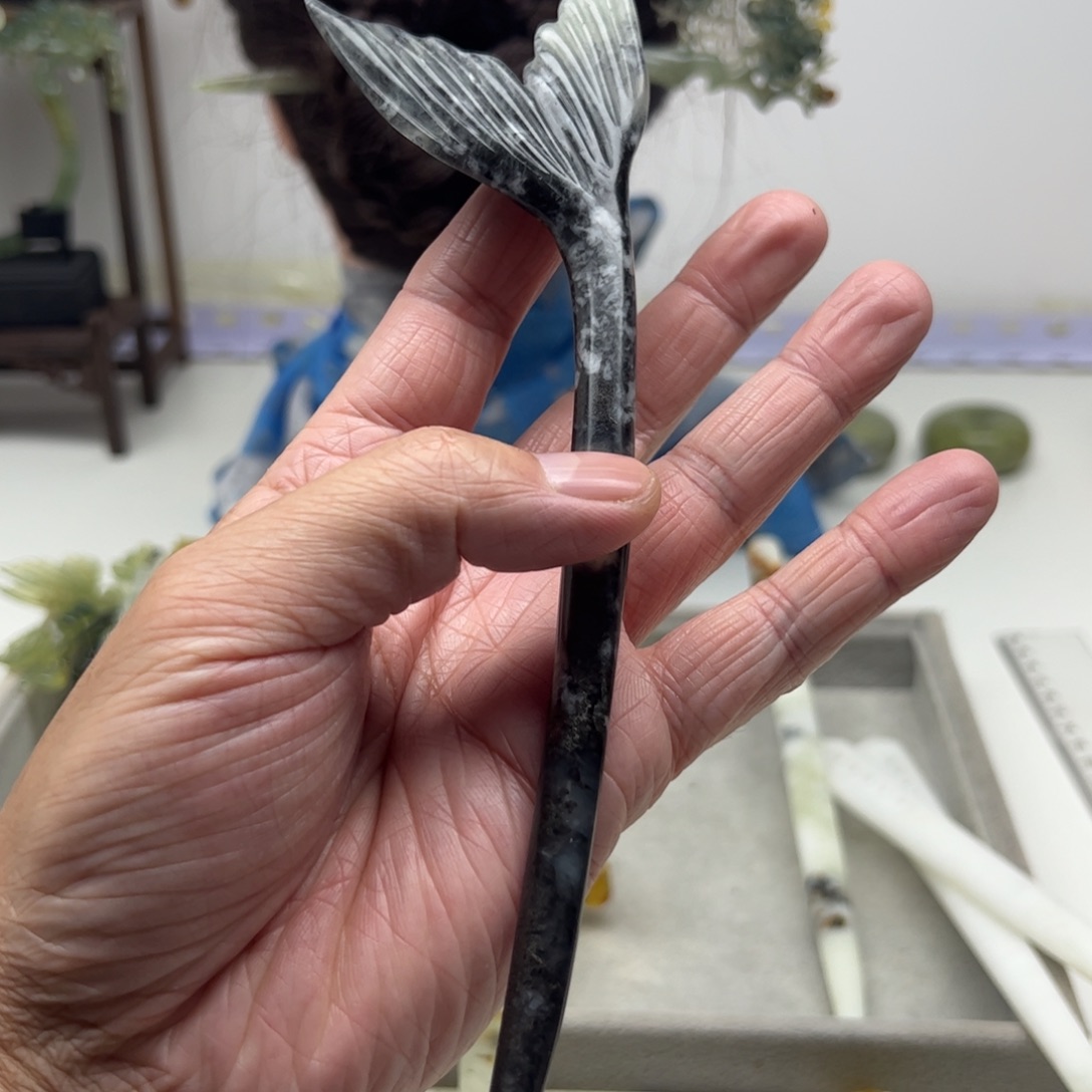 未镶嵌岫玉福利发簪虾*意