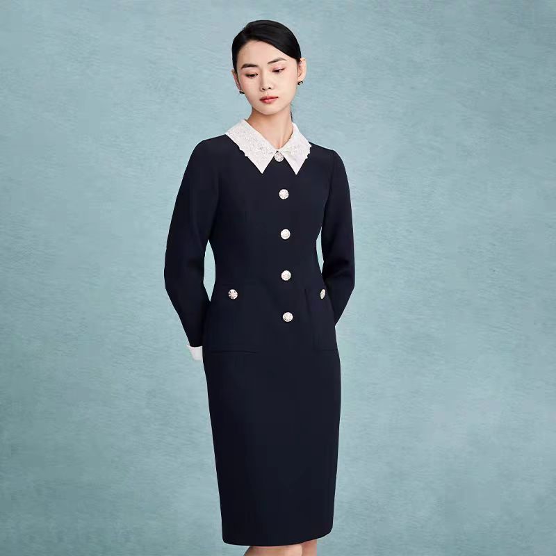 MOJO.S.PHINE~深蓝色气质秋冬新款女装连衣裙MJEC14WOP305A01/zb