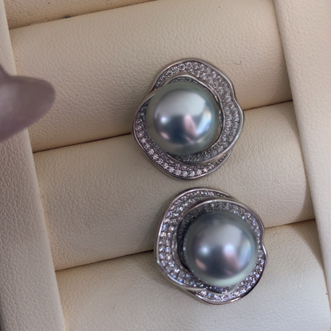 海水珍珠耳饰银S925镶嵌