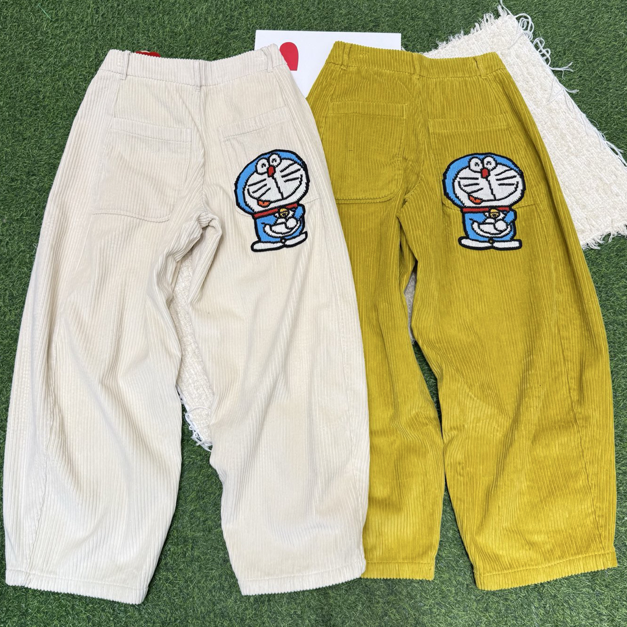 欧洲站5731#BOHAN秀秀家2025冬季新品机器猫条绒刺绣直筒裤