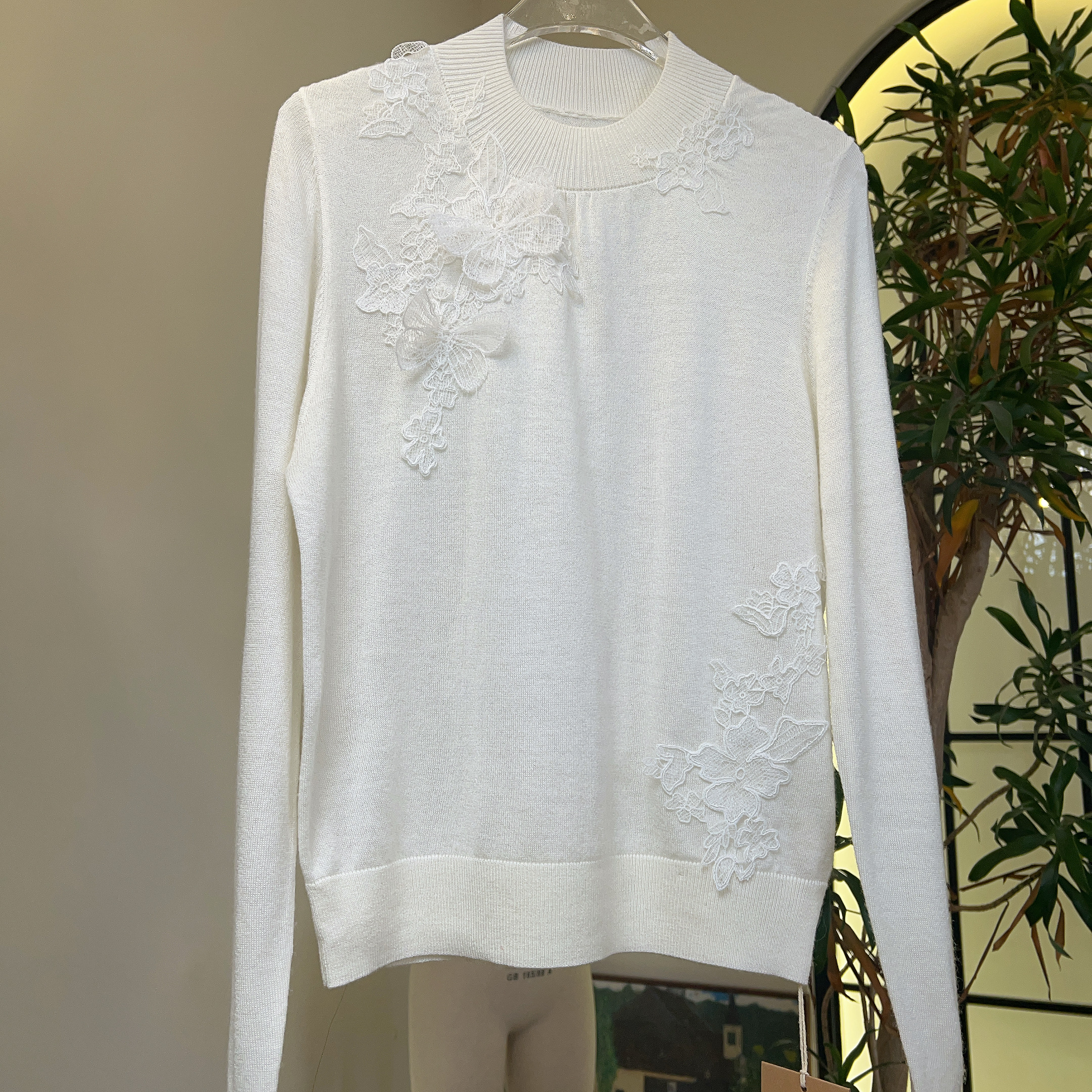 新编号703原创重工蕾丝绣花立领毛衫气质简约百搭时尚毛衣