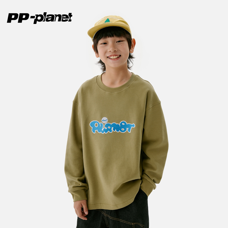 PP星球原创男童秋冬新款轻暖舒适卫衣T中大童上衣儿童字母休闲衣