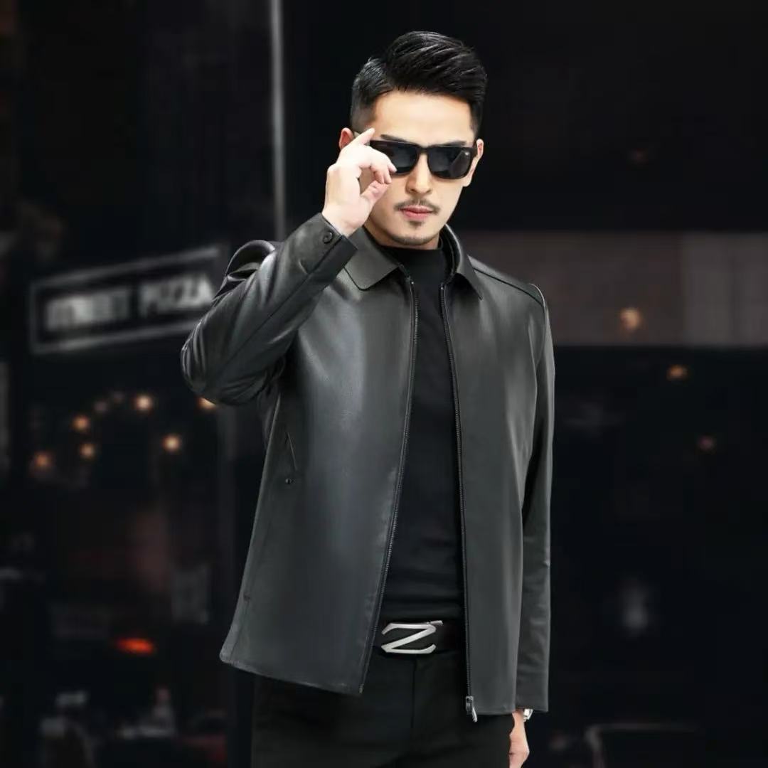 2025新款头层小牛皮时尚商务绅士加厚可脱卸羽绒内胆男款皮衣