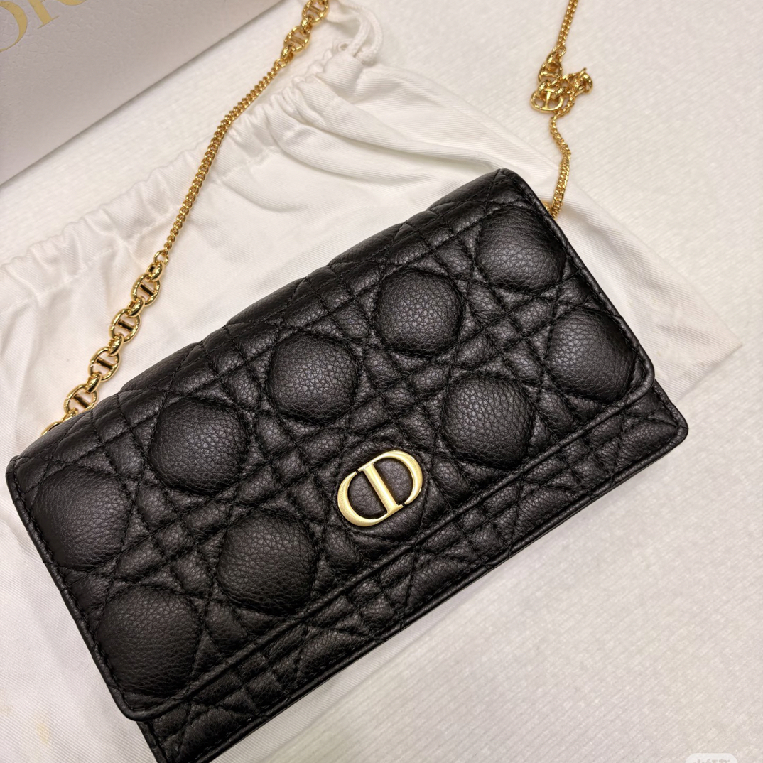 95新 DIOR/迪奥 Dior caro 链条woc黑金牛皮/98新/优选