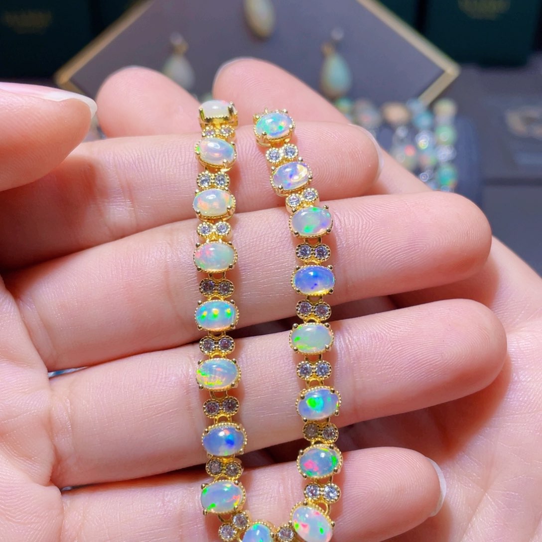 欧泊手链）银S925镶嵌小**饱