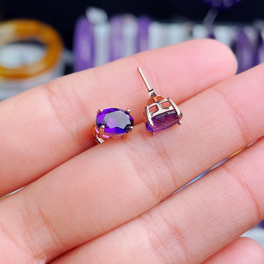 银S925镶嵌耳饰紫晶天然保真