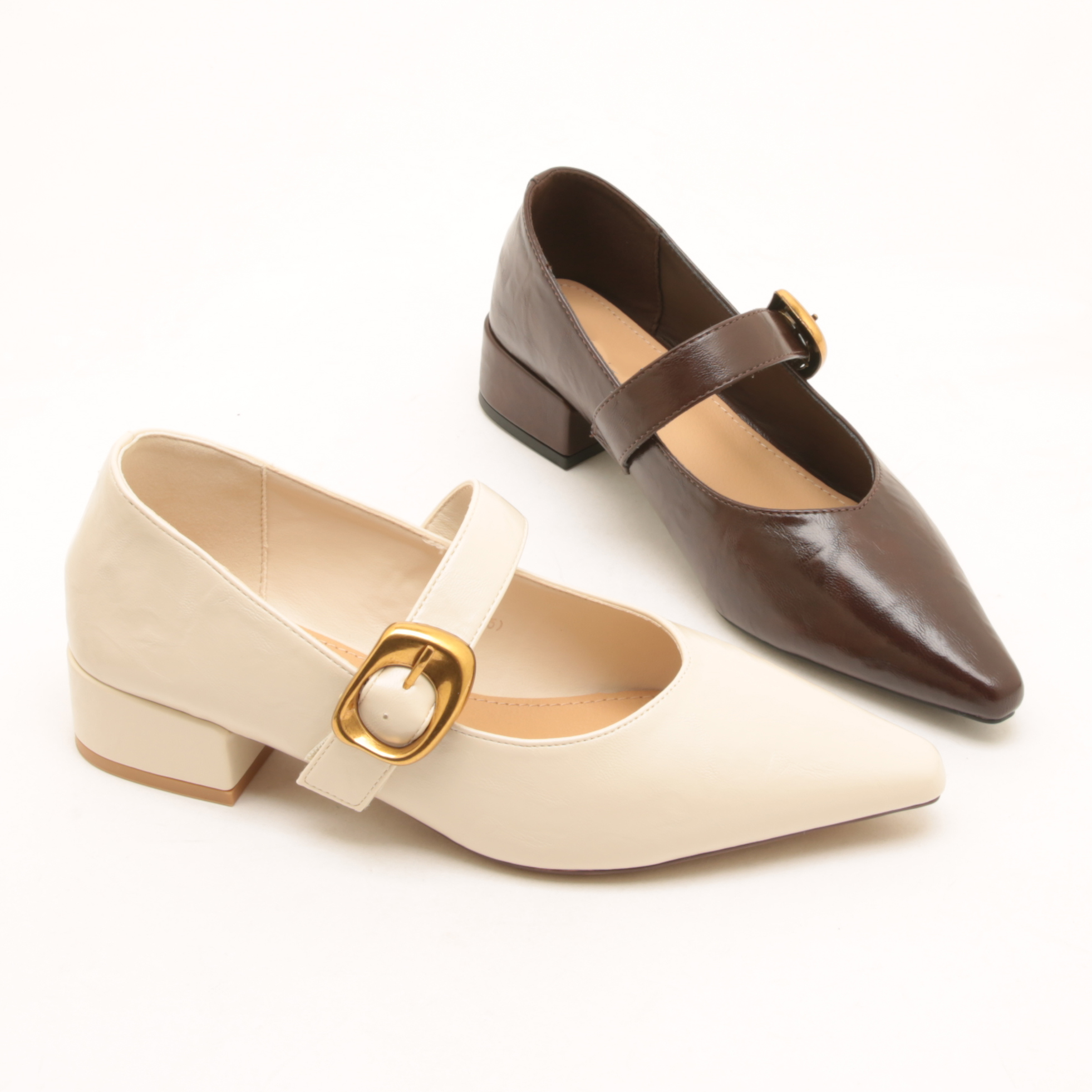 6452春季新款法式低跟复古尖头晚晚风单鞋魔术贴一字带玛丽珍女鞋