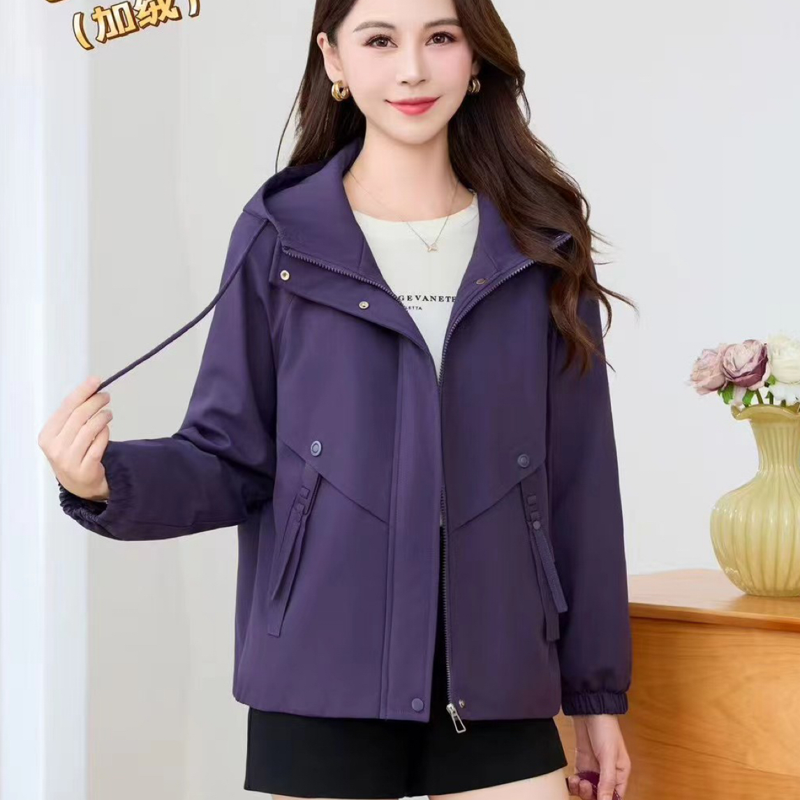 时尚百搭连帽加绒外套8806-1