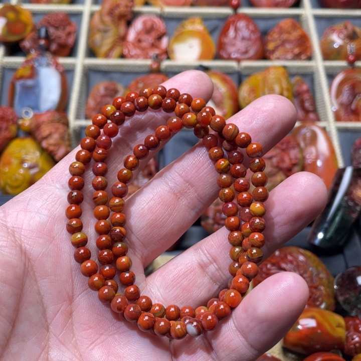 玛瑙/玉髓战国红多圈手链未镶嵌