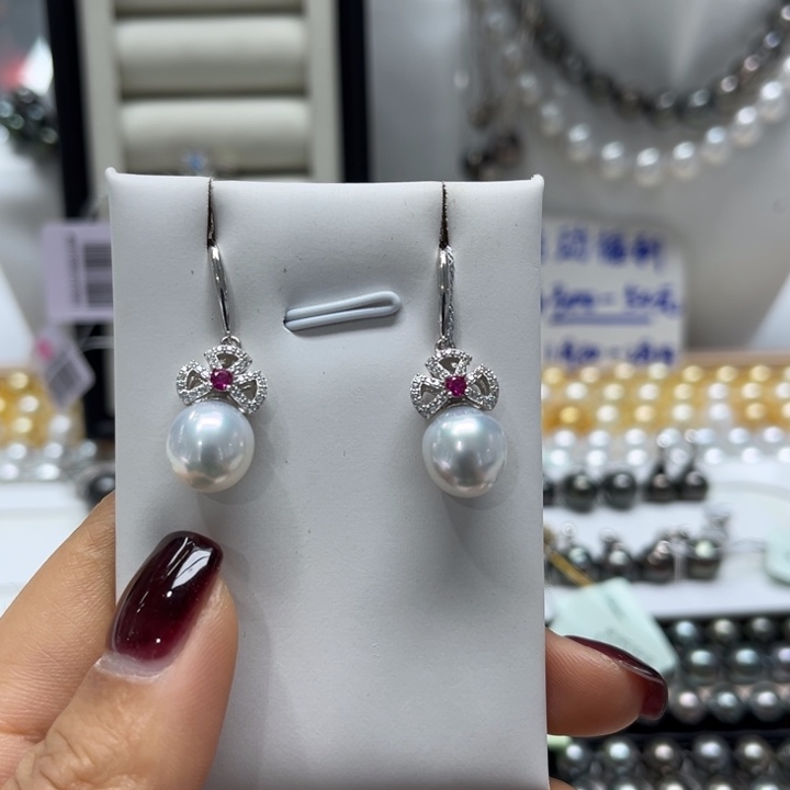 海水珍珠耳饰银S925镶嵌