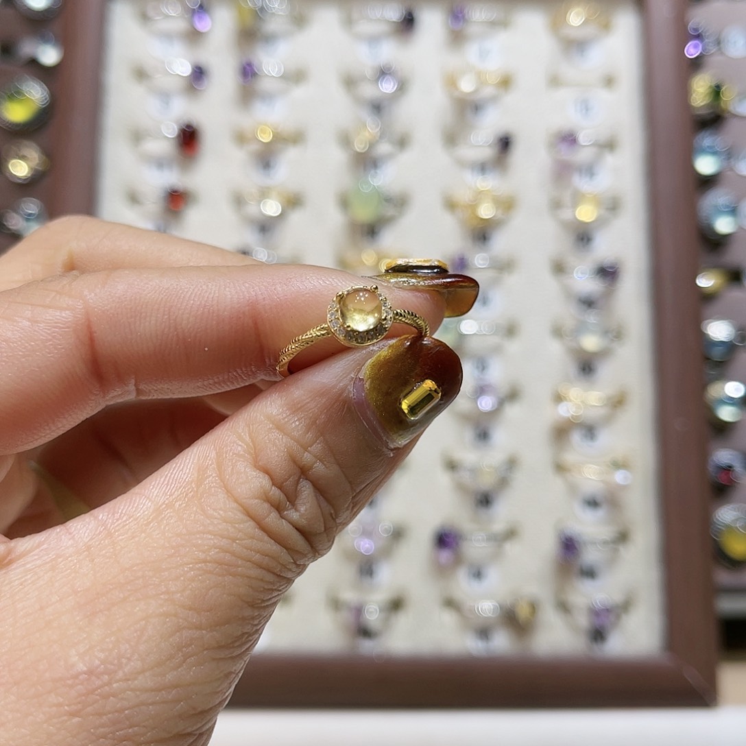 黄晶戒指银S925镶嵌戒指
