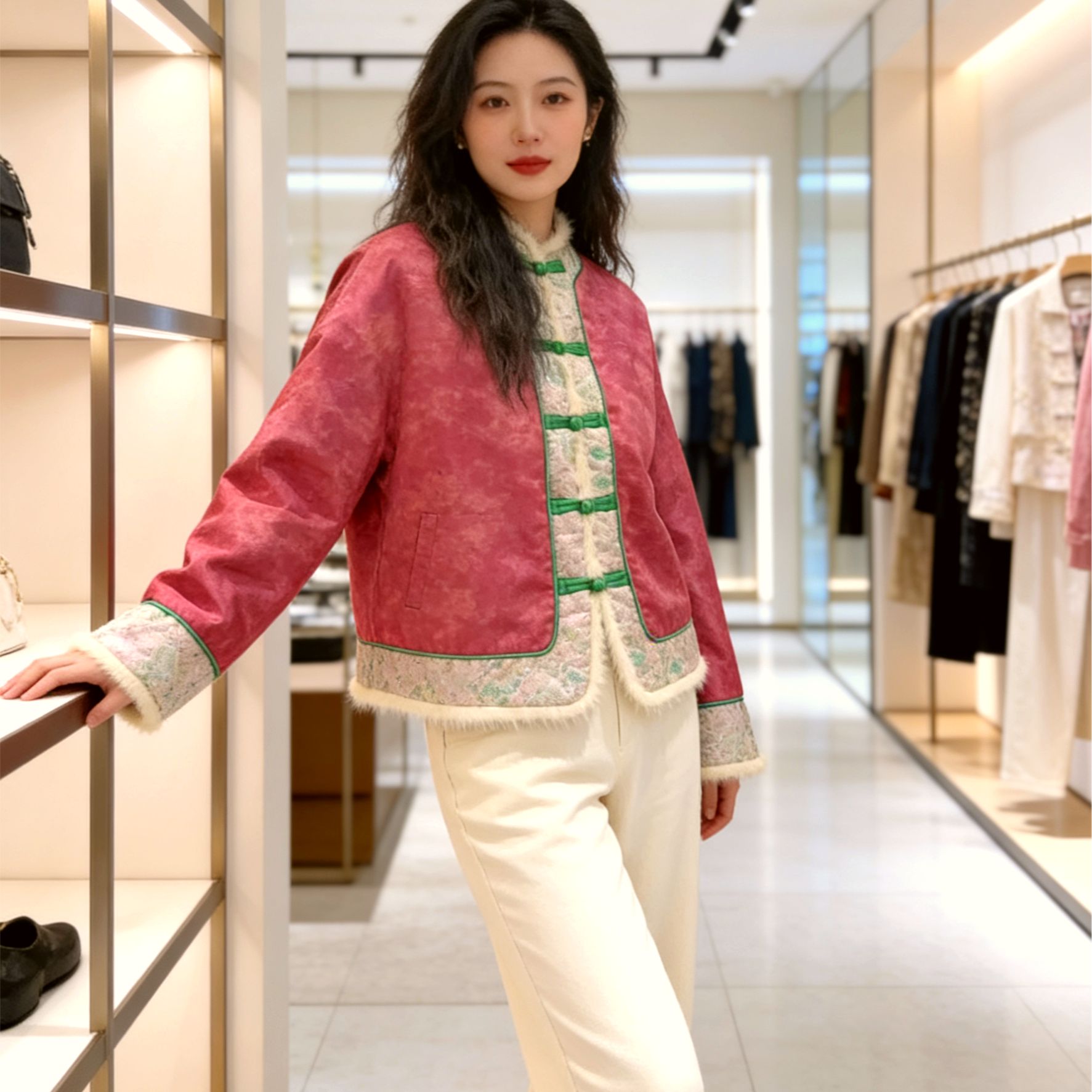 《粉霞棉服》新中式提花复古国风休闲百搭高定国风马甲棉袄女款