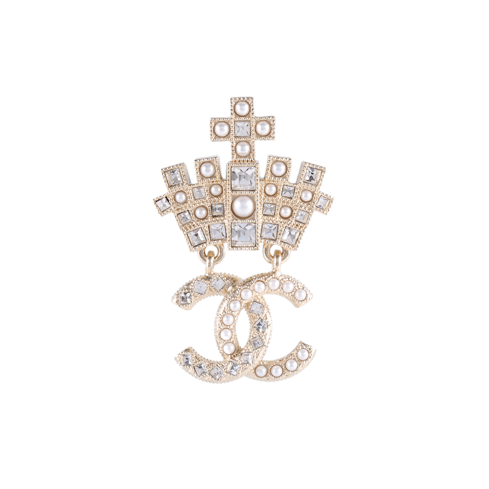 99新 Chanel/香奈儿  合金 皇冠珍珠水钻胸针 P244794658