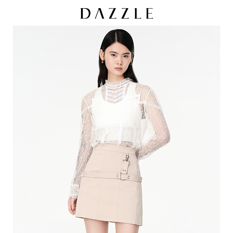 DAZZLE地素小众白色镂空衬衫蕾丝上衣女2D3D507