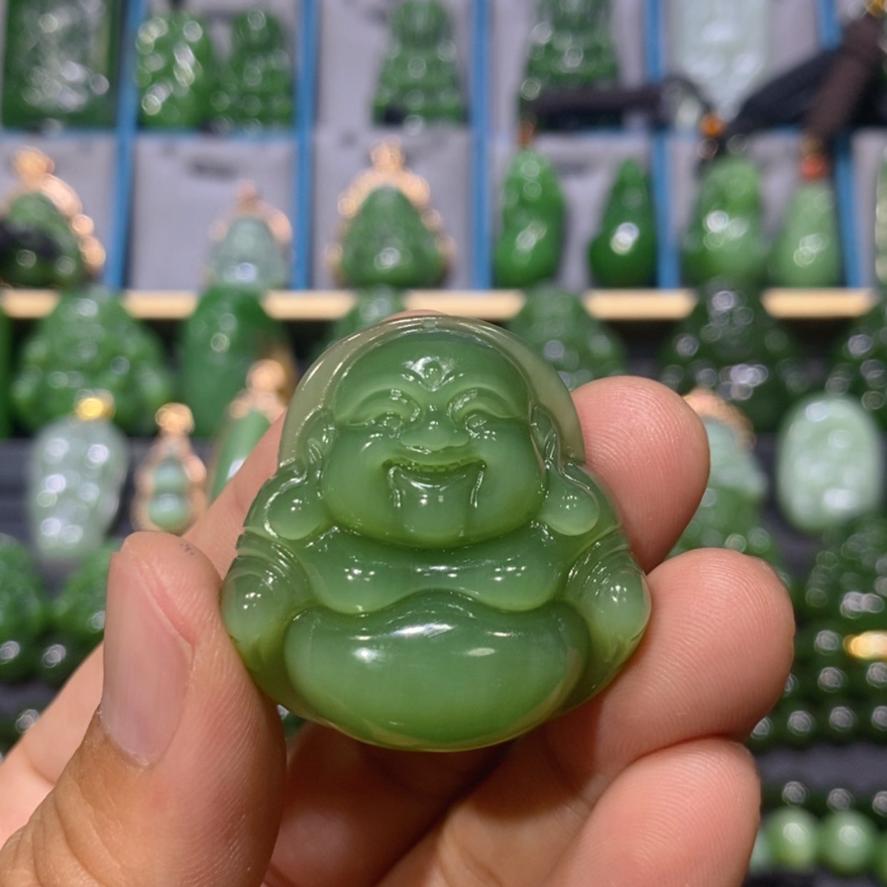 【闪购商品】和田玉吊坠(不含链)未镶嵌j**o粉绿猫眼佛公 35/11.7