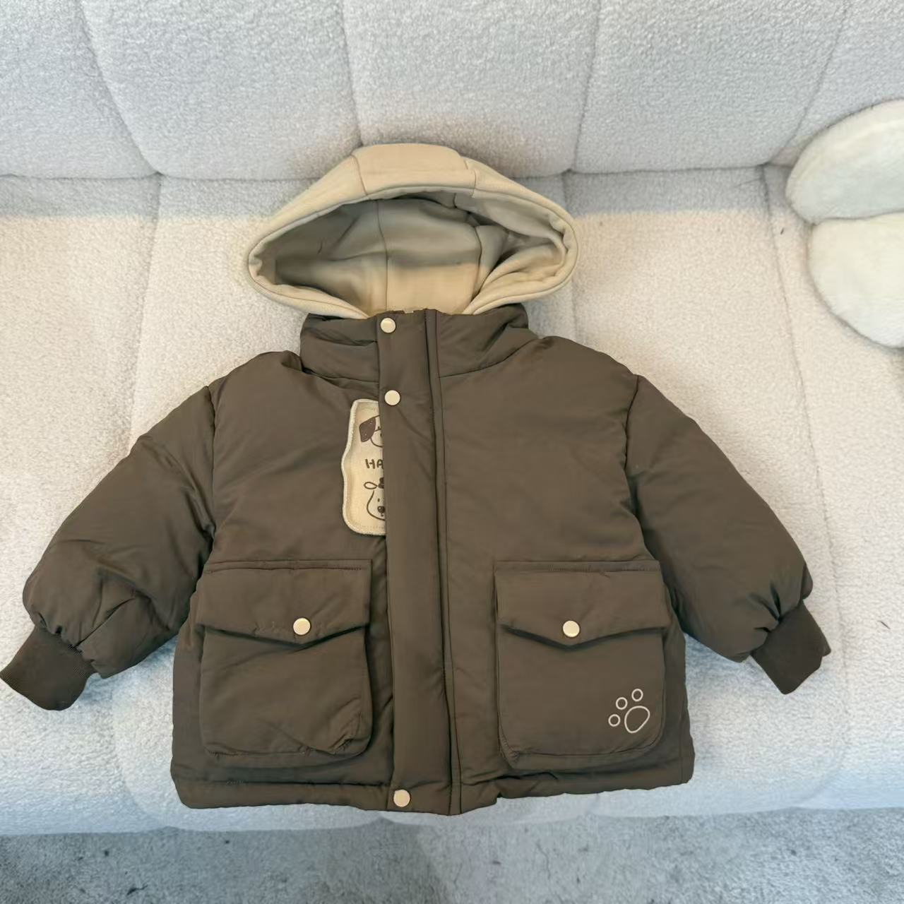 幂姐童装 儿童棉服2025冬季新款时尚加绒加厚两只小狗上衣外套