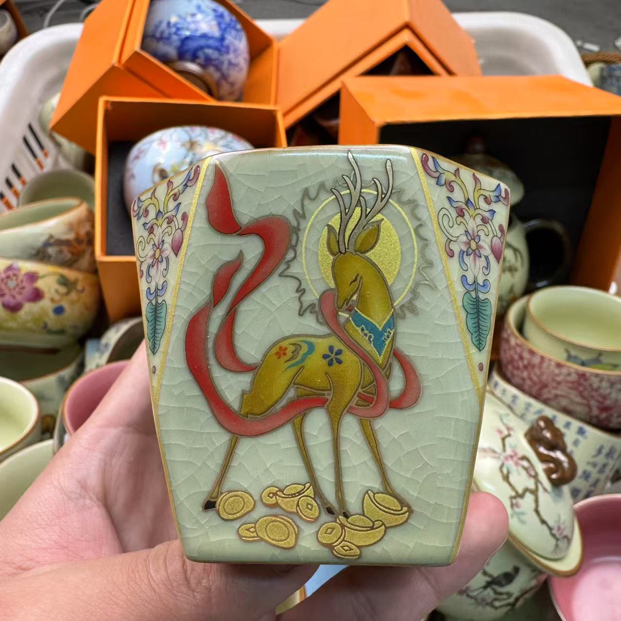 招财八方杯开片主人杯礼盒装