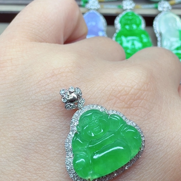翡翠18K金镶嵌吊坠(不含链)佛