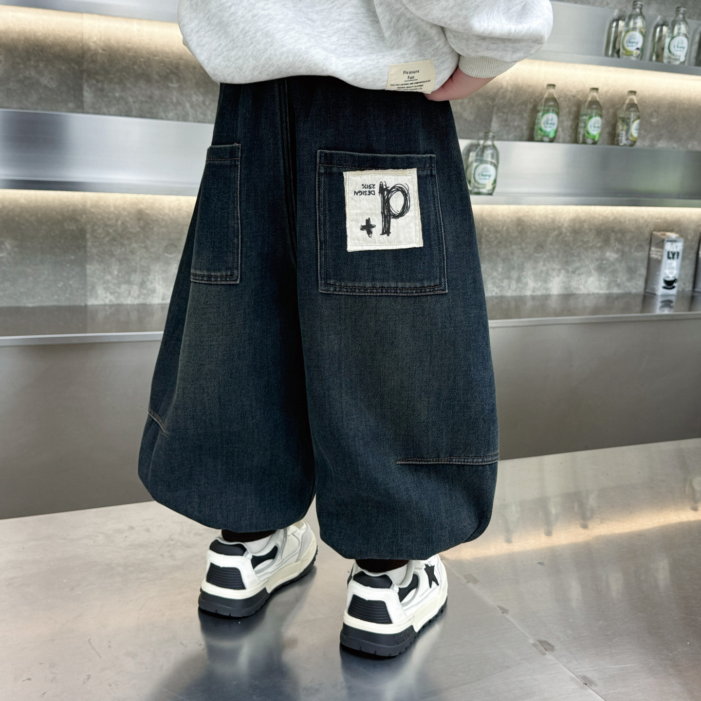 男童加绒裤子秋冬儿童宽松牛仔裤2025年新款冬季韩版一体绒休闲裤