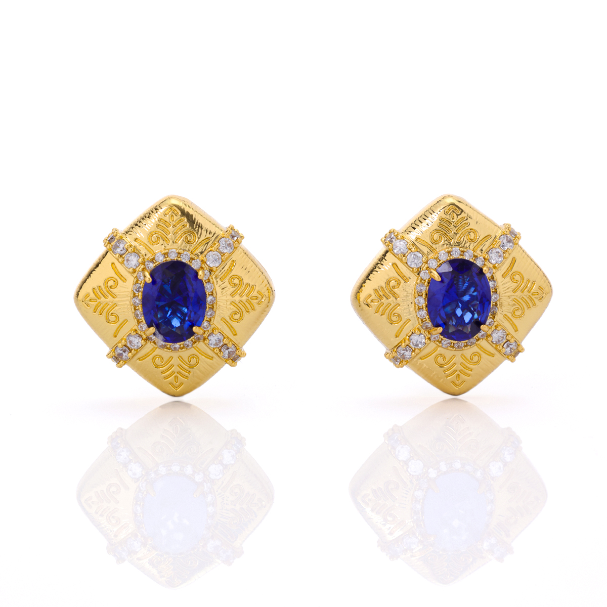 【2025新款】高级蓝氛围感宫廷几何复古古法简约蓝色精致耳环8012